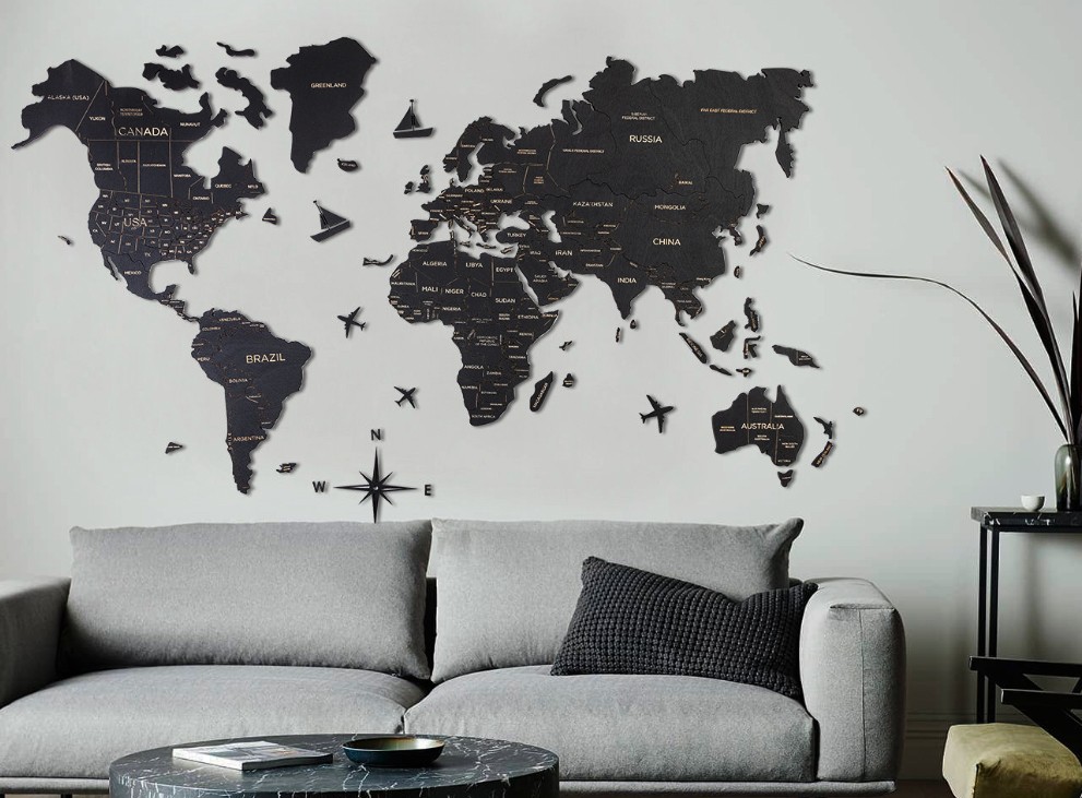 墙上的世界旅行地图颜色黑色