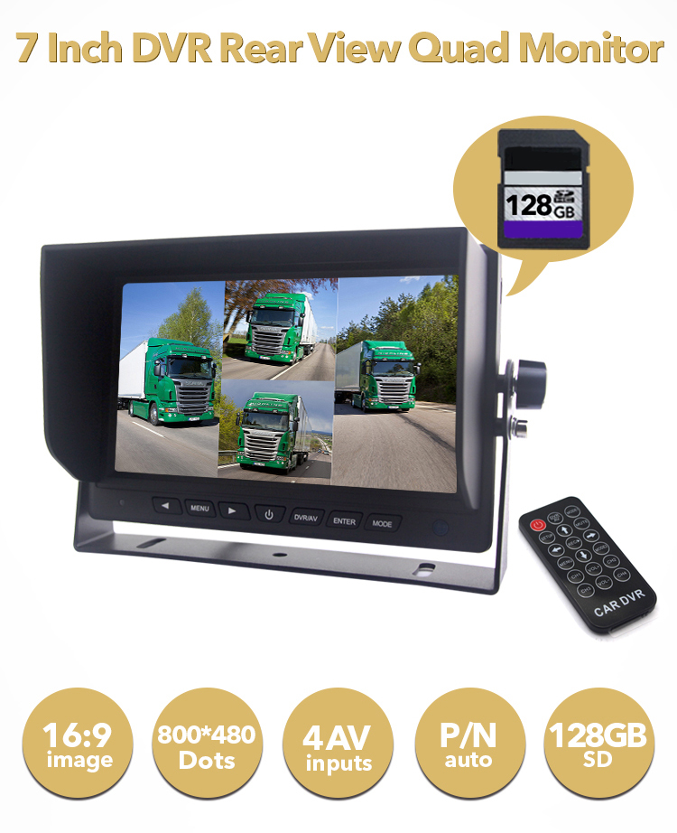 7英寸DVR，可用于4个摄像头和128GB SDXC卡