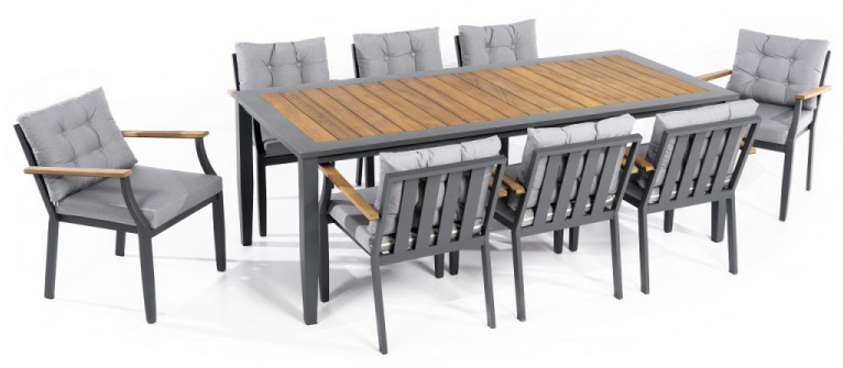 铝制和木材制成的花园座椅桌椅