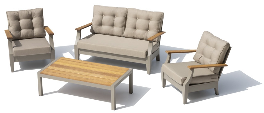 豪华现代花园中的露台座位 - 带扶手椅的沙发（可容纳 4 人）+ 桌子