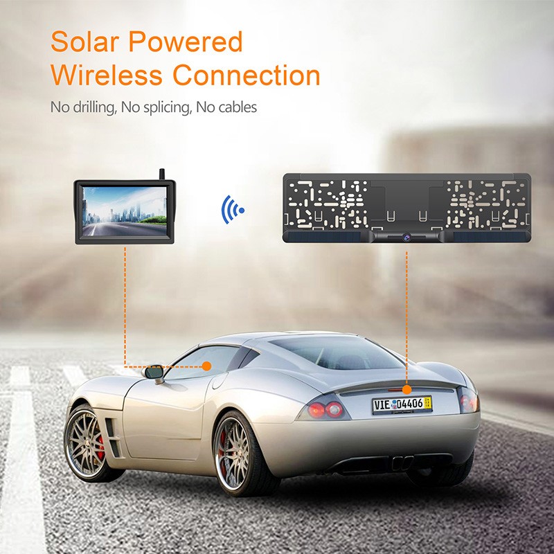 牌照中的太阳能汽车摄像头和高清显示器