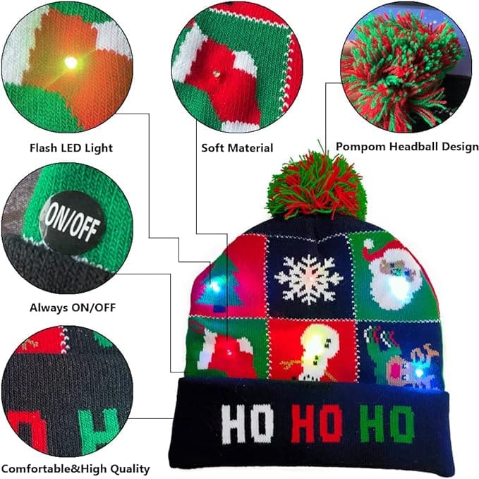 带绒球和发光 LED 的冬季冬帽