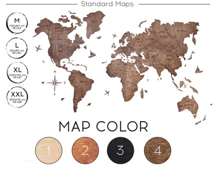 橡木的木制世界地图颜色