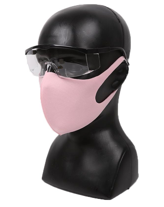 戴着眼镜的粉红色弹性口罩