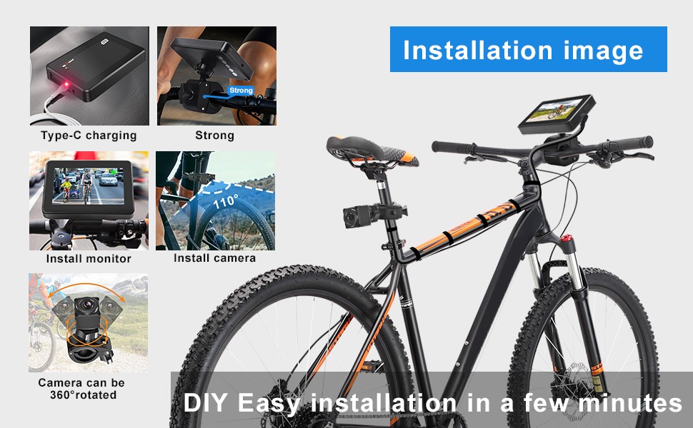 自行车后置摄像头，带监视器套件，适用于自行车
