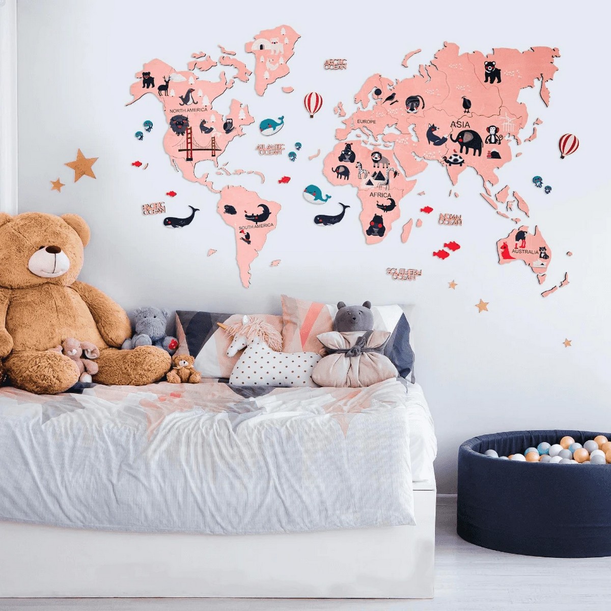 儿童世界地图-粉色