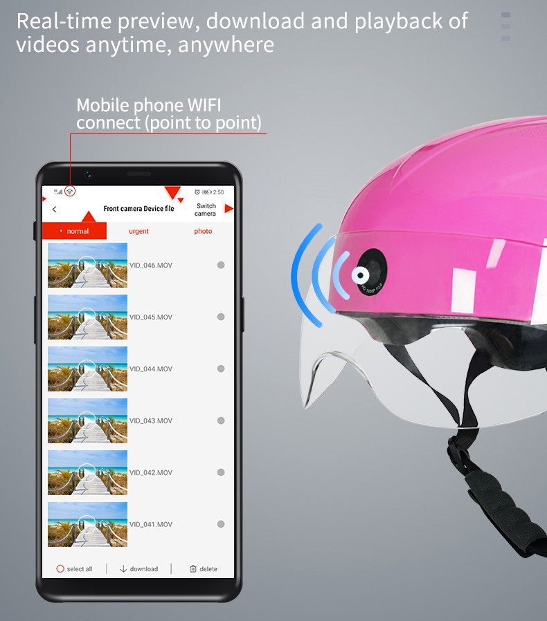 通过应用智能手机的摩托车头盔相机 wifi 连接
