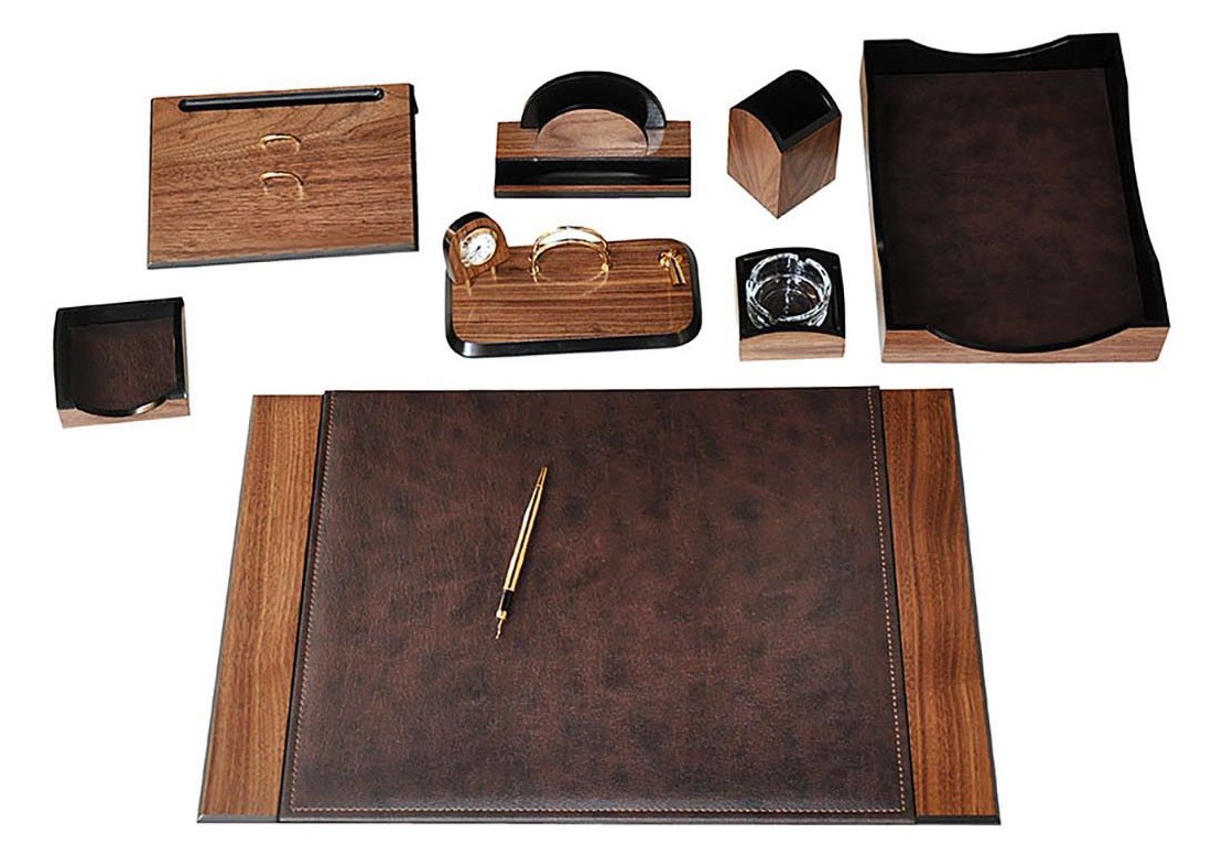 办公配件 - 办公桌套装皮革和木材