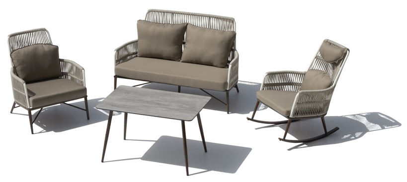 独特的花园座椅铝制结构、合成绳和高桌