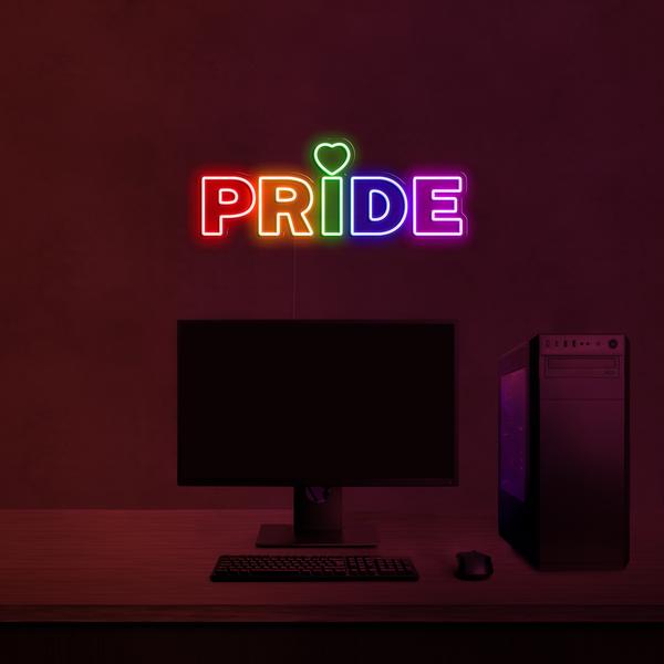 多色墙上的 3D 霓虹灯 LED 标志 - PRIDE